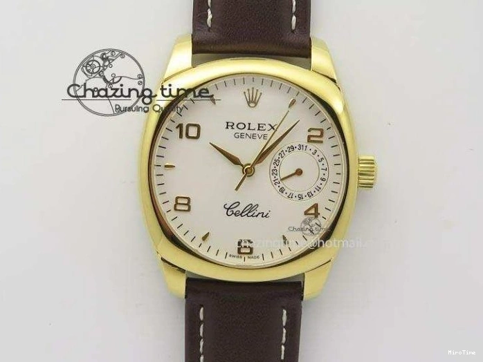 MiroTime 0419 Cellini Date YG White Numeral Dial On Brown Leather Strap A Affordable 3883